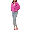thumbnail image 2 of INSPIRE CHIC Women's Notch Collar Long Sleeve Open Front Faux Fur Fluffy Cropped Jacket L Hot Pink, 2 of 6