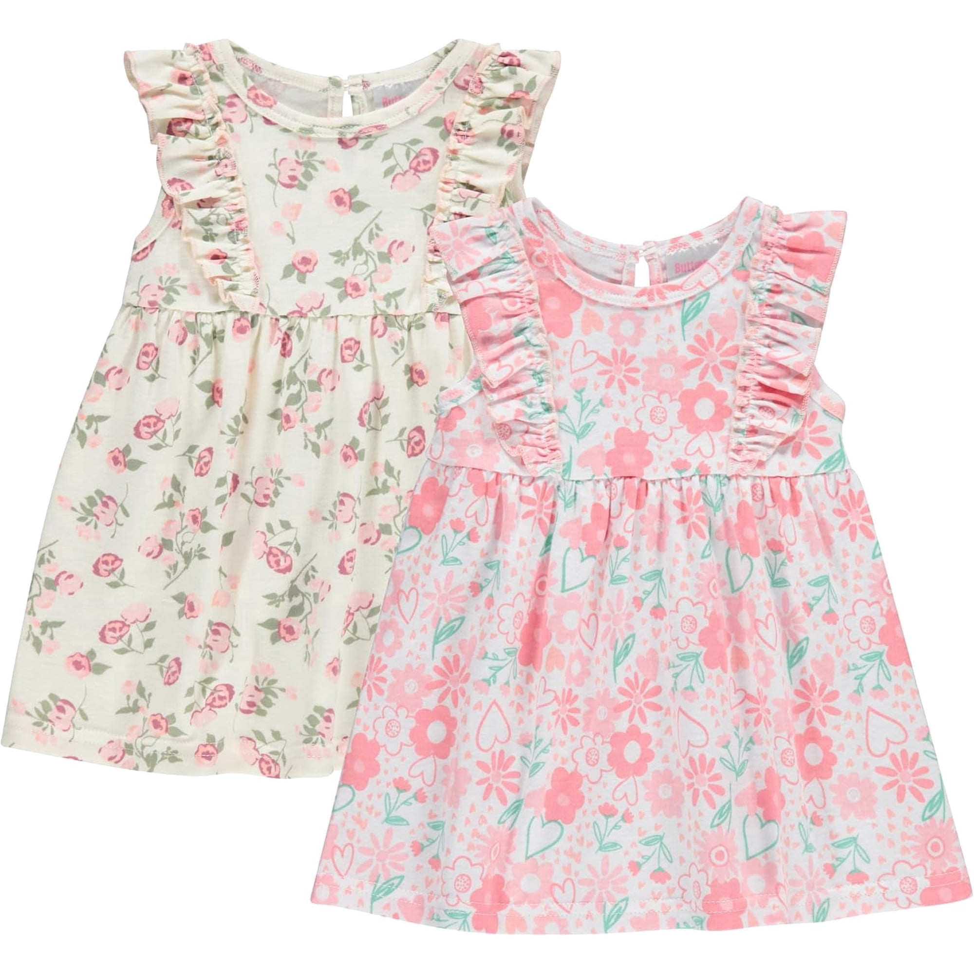 Cudlie Baby Girls’ 2-Pack Cotton Dresses – Charming and Adorable Prints, Sizes 0-3M to 24M