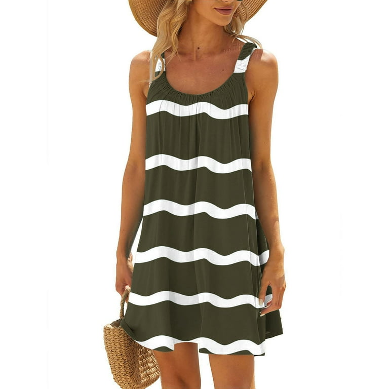 Ankola Suspender Dress for Women Striped Patchwork Sleeveless T