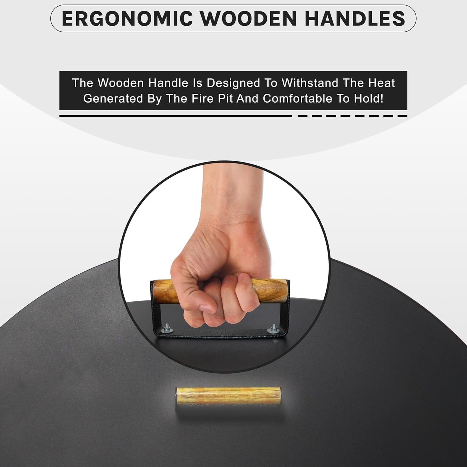 28” Round Fire Pit Lid – Heat Resistant fire pit cover round metal for Outdoor Fireplace -16 Gauge Steel Flat Fire Pit Burner Pan Cover with 2 Wooden Handles Snuffer Lid for Patio FirePit Ring