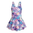thumbnail image 4 of COEQINE Soft Stretchy Girls Bathing Suit, One Piece Bathing Suit with Skirt and Built-in Brief, U Neckline and V-Back Straps, for Active Girls 6-7 Year Olds, Pink Purple Mermaid Scales, 4 of 8