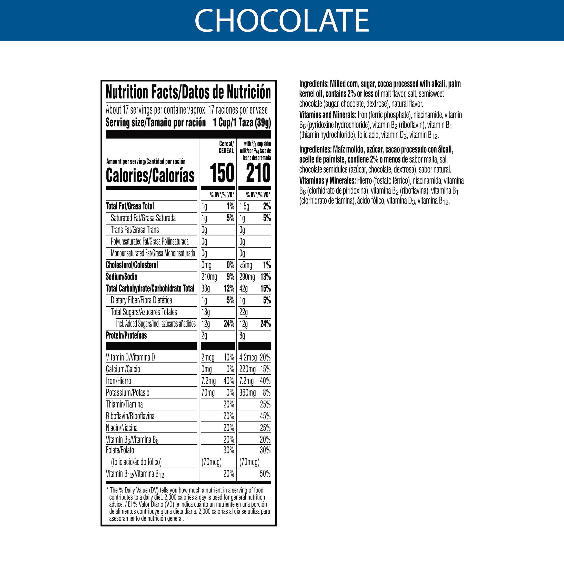Kellogg's Frosted Flakes Cold Breakfast Cereal, 8 Vitamins and Minerals, Kids Snacks, Family Size, Chocolate, 24.7oz Box (1 Box)
