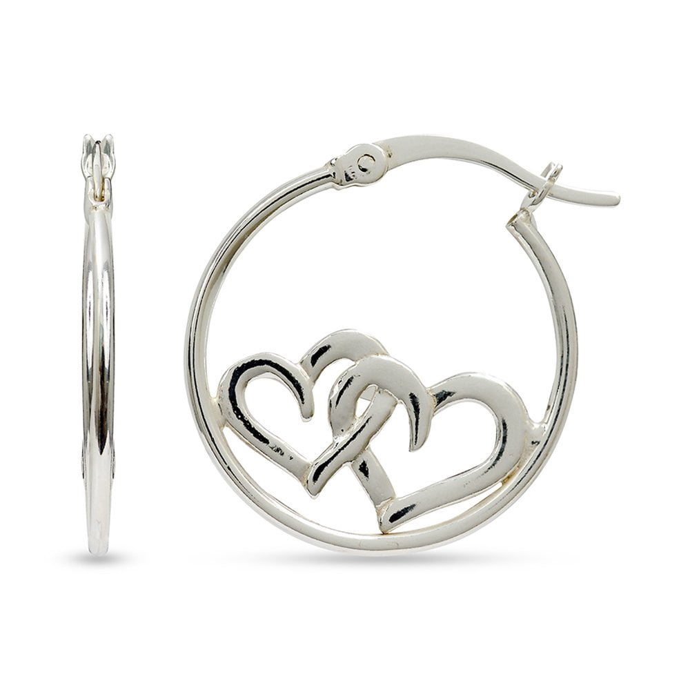 LeCalla 925 Sterling Silver Hypoallergenic Light-Weight Double Heart Twisted Click-Top Hoop Earrings for Women and Teen 20MM