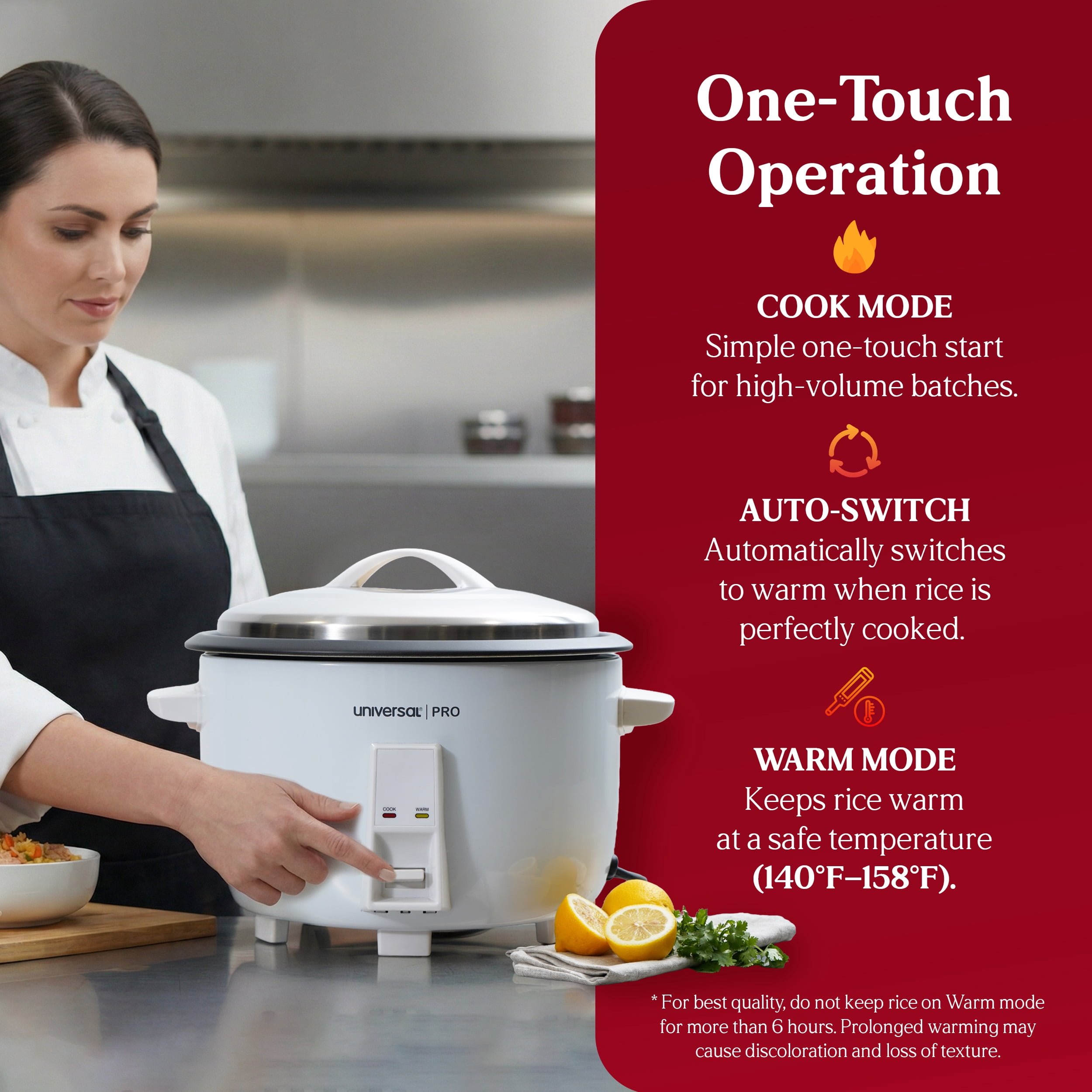Universal PRO 35 Cup Commercial Rice Cooker (70 Cooked) – Large Capacity Electric Rice Maker, Fast 1800W, One-Touch, Auto Warm, Nonstick Pot, for Restaurant & Catering