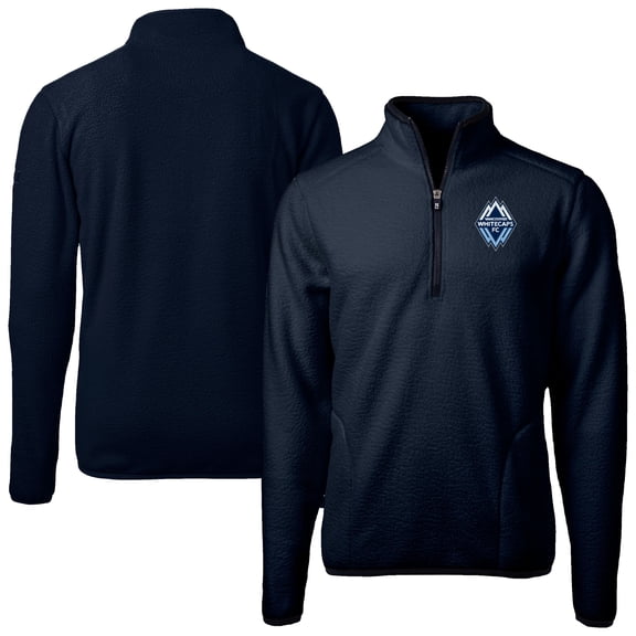 Men's Cutter & Buck  Navy Vancouver Whitecaps FC Big & Tall Cascade Eco Sherpa Fleece Quarter-Zip Jacket