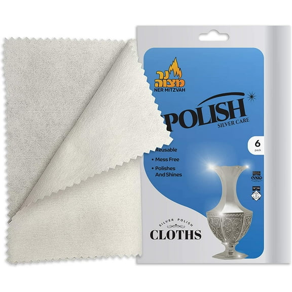 Ner Mitzvah, Sterling Silver Polishing Cleaning Cloths - (6 Pack)