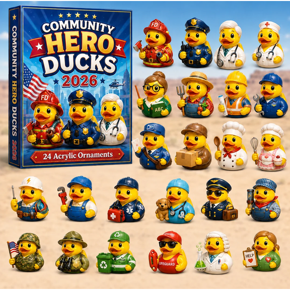 New Community Hero Rubber Duck Advent Calendar, 24-Day Christmas Countdown with 24 Acrylic Duck Hanging Ornaments for Tree and Holiday Decor