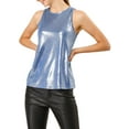 thumbnail image 6 of MODA NOVA Junior's Metallic Shiny Tank Top Party Club A-Line Shimmer Camisole Blue XL, 6 of 6