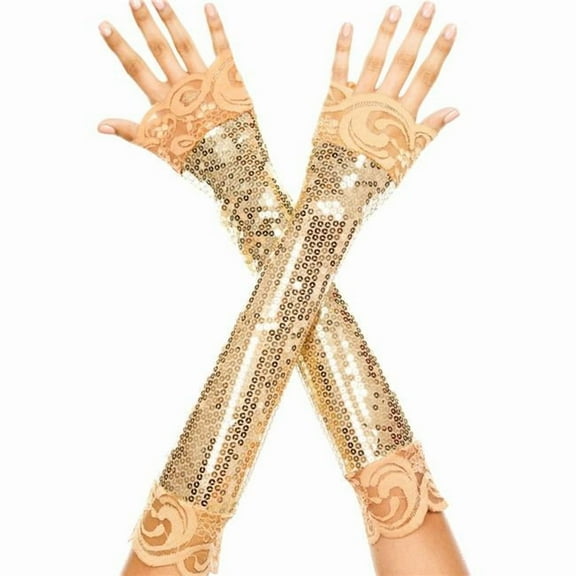 Elbow length sequin with lace trim arm warmer 406-GOLD