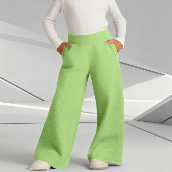 fnnxnal Toddler Kids Wide Leg Pants 4-5T Green, High Waisted 100% Polyester Elastic Waist with Side Pockets, Soft Casual Daily Wear for Toddlers 4-5 Years