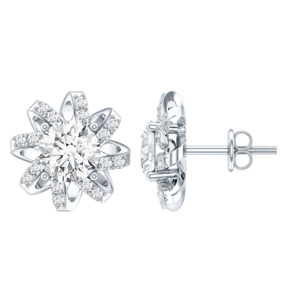 Rosec Jewels Lab Created Diamond Flower Earrings - 2 Carat Diamond Earrings (6 mm, Ef-Vs Quality) - Anniversary Gift, 925 Sterling Silver
