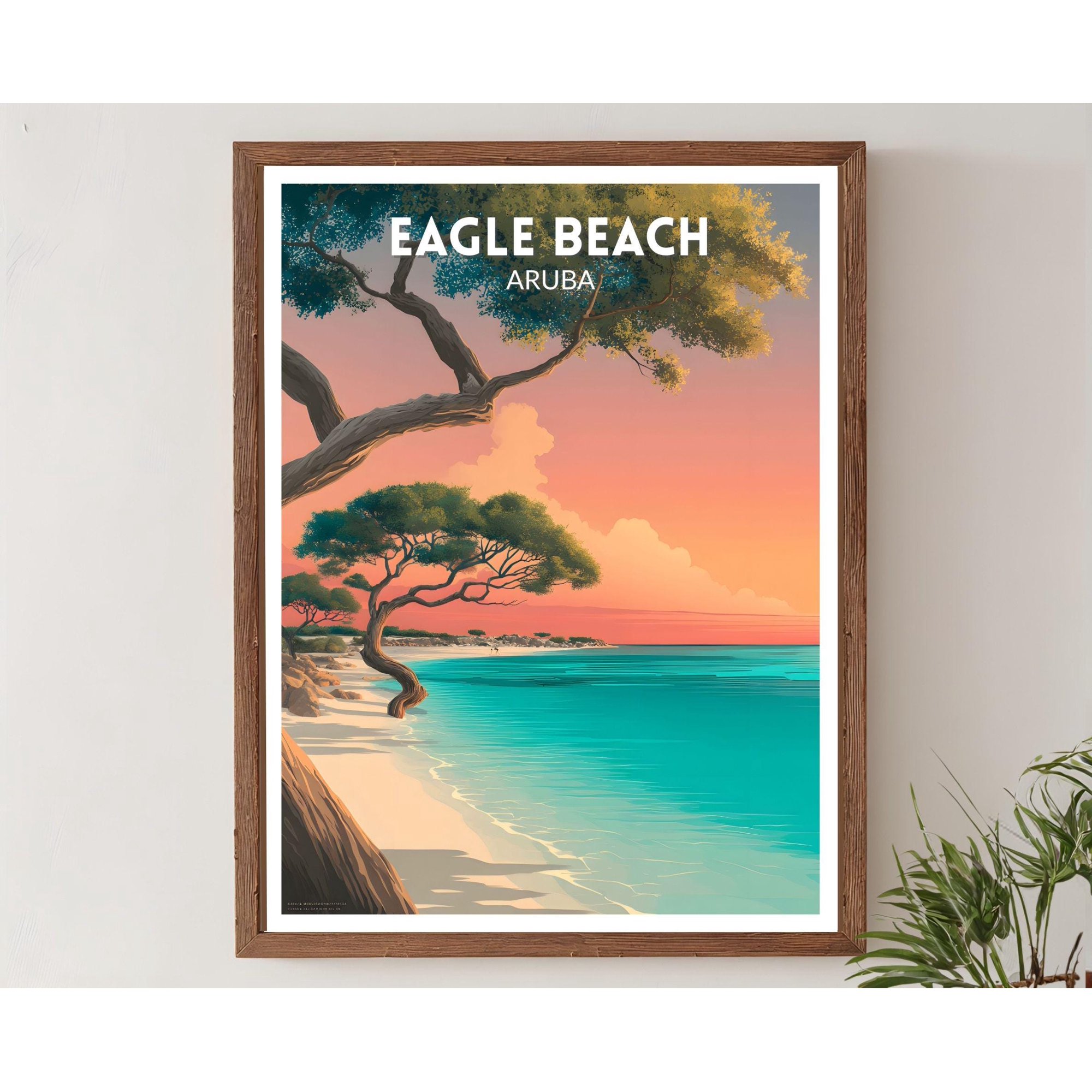Eagle Aruba Sunset Beach Romantic Tropical Coastal Travel Memory Beach Travel Wall Art Poster , Poster Print Only