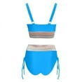 thumbnail image 4 of Sopiago Women High Waisted Bikini Sets Tummy Control Swimsuits Color Block Two Piece Drawstring Bathing Suit Blue,S, 4 of 5