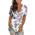 thumbnail image 2 of WXLWZYWL Women's Loose Tops Clearance Crewneck Print Tees Short Sleeve T Shirt Blouse Loose Tops Purple, 2 of 5