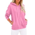 thumbnail image 2 of Women Full Zip Hooded Jacket Sevevn Drawstring Dual Side Pockets Long Sleeve Loose Casual Sweatshirt Outerwear For Spring Fall Daily Wear, 2 of 9