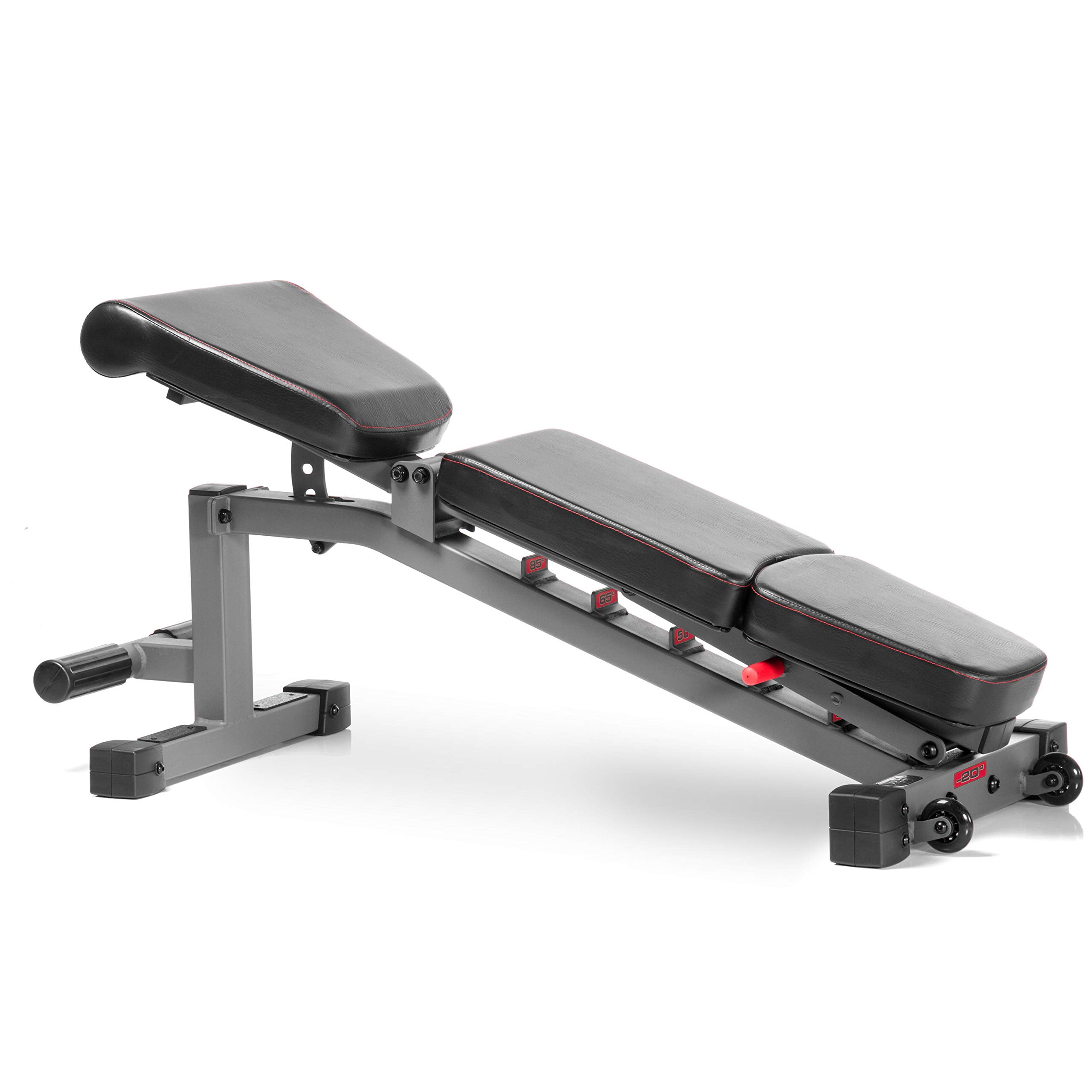 XMARK Power Series Commercial Flat Incline Decline Weight Bench, 1500 lb Capacity, 7 Back Pad Adjustments From Decline To Military Press, Ergonomic 3 Position Adjustable Seat, and Transport Wheels