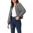 thumbnail image 4 of INSPIRE CHIC Women's Stand Collar Zip Up Raglan Sleeves Bomber Quilted Jacket M Dark Gray, 4 of 6