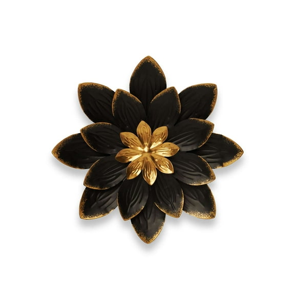 G128 9 IN Black and Gold Flower Metal Wall Art Decor | Elegant Floral Wall Hanging Decor for Indoor Living Room Bedroom Office Outdoor Garden Patio Yard