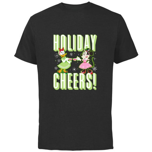 Disney Mickey & Friends Daisy & Minnie Holiday Cheers - Short Sleeve Cotton T-Shirt for Adults - Customized-Black