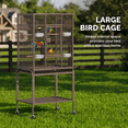 thumbnail image 3 of Ktaxon 53 Inch Brown Standing Metal Bird Cage with Rolling Wheel Stand, Large Vertical Parrot Cage with Storage Shelf & Pull Out Tray for Small Medium Birds, 3 of 6