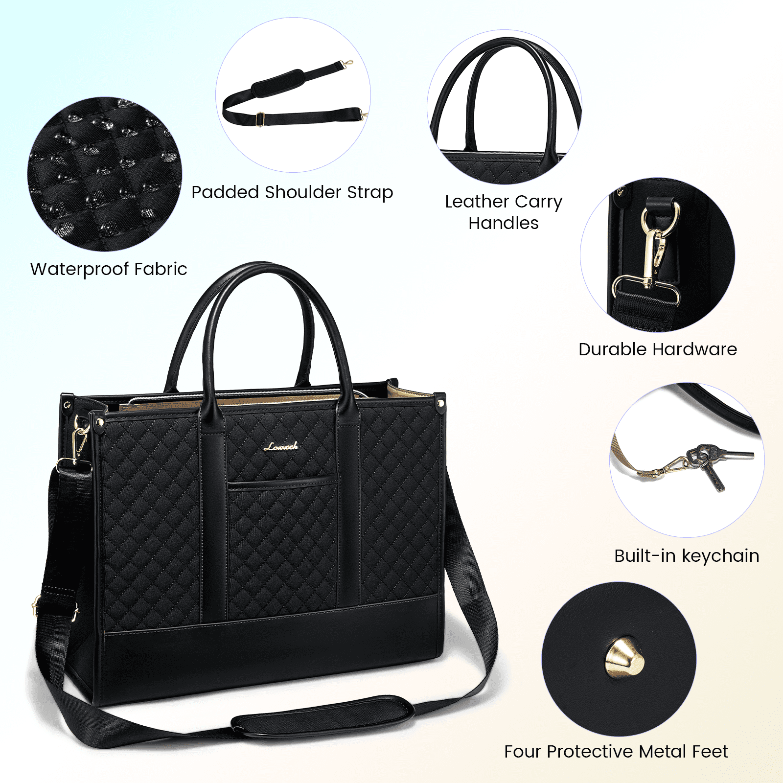 Lovevook Tote Work Bag for Women,Canvas Tote Laptop Bag 15.6" Fashion Large Handbag with Clutch Purse Daily for Office College Teacher Travel