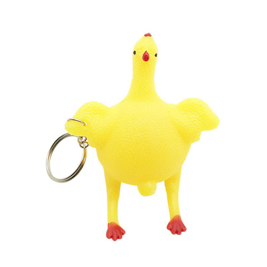Novelty Key Chain Ring Rubber Chicken Laying Egg Prank Toy Funny Kids Gift Hot