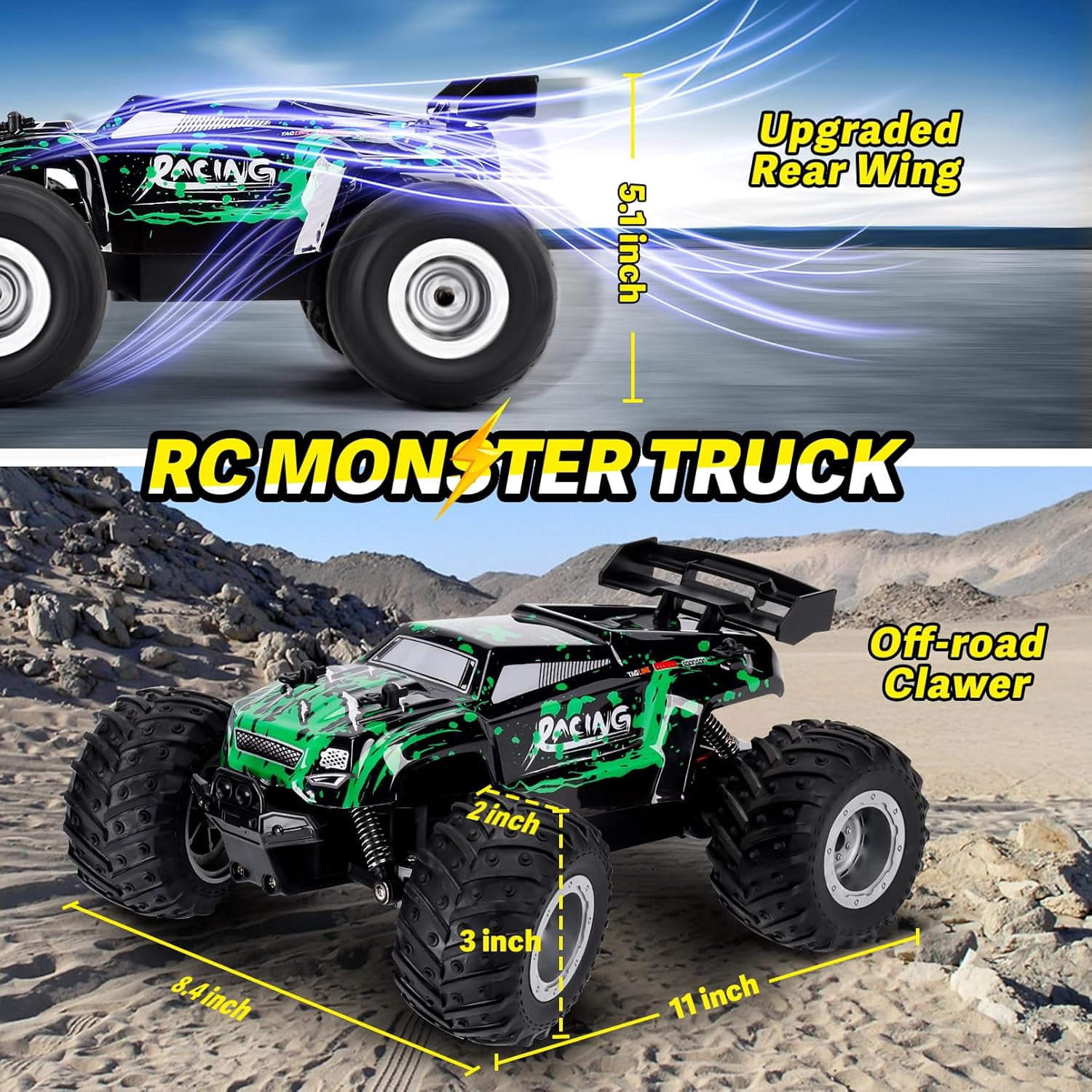 Drefirsa 1:18 Remote Control Monster Truck for Boys Age 6-12, 20Mph All Terrian Remote Control Car, Birthday Gift Toy for Kids