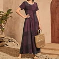 thumbnail image 3 of Tauxra Robe Maxi pour Femmes Coupe Ample à Étages, Robe d'Été de Plage à Blocs de Couleur à Manches Courtes, Longue Robe Décontractée à Col Rond, 3 of 4