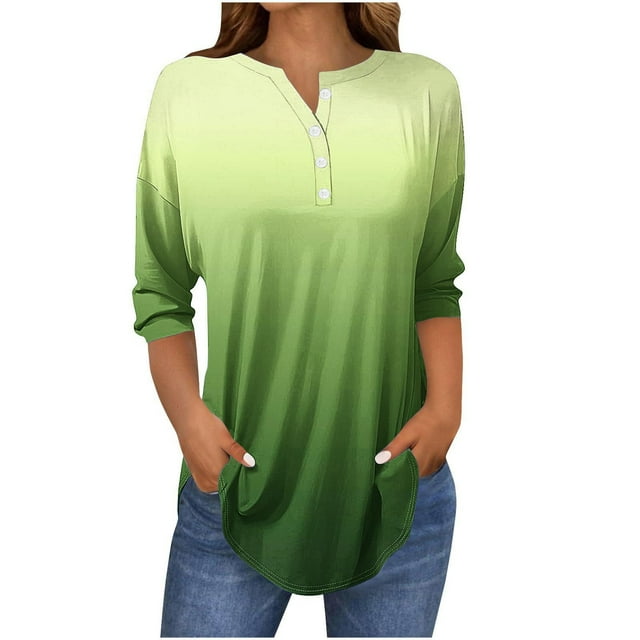 SwiftWear Tees for Women Trendy Fashion Round-Neck Half Sleeves T Shirt Gradient Color Casual Loose Basic Tops