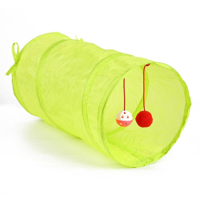 Túnel para gatos, tubo verde plegable, gran espacio, sonido, campana, diseño arrugado, juguete duradero para gatos en interiores, entrenamiento de mascotas.