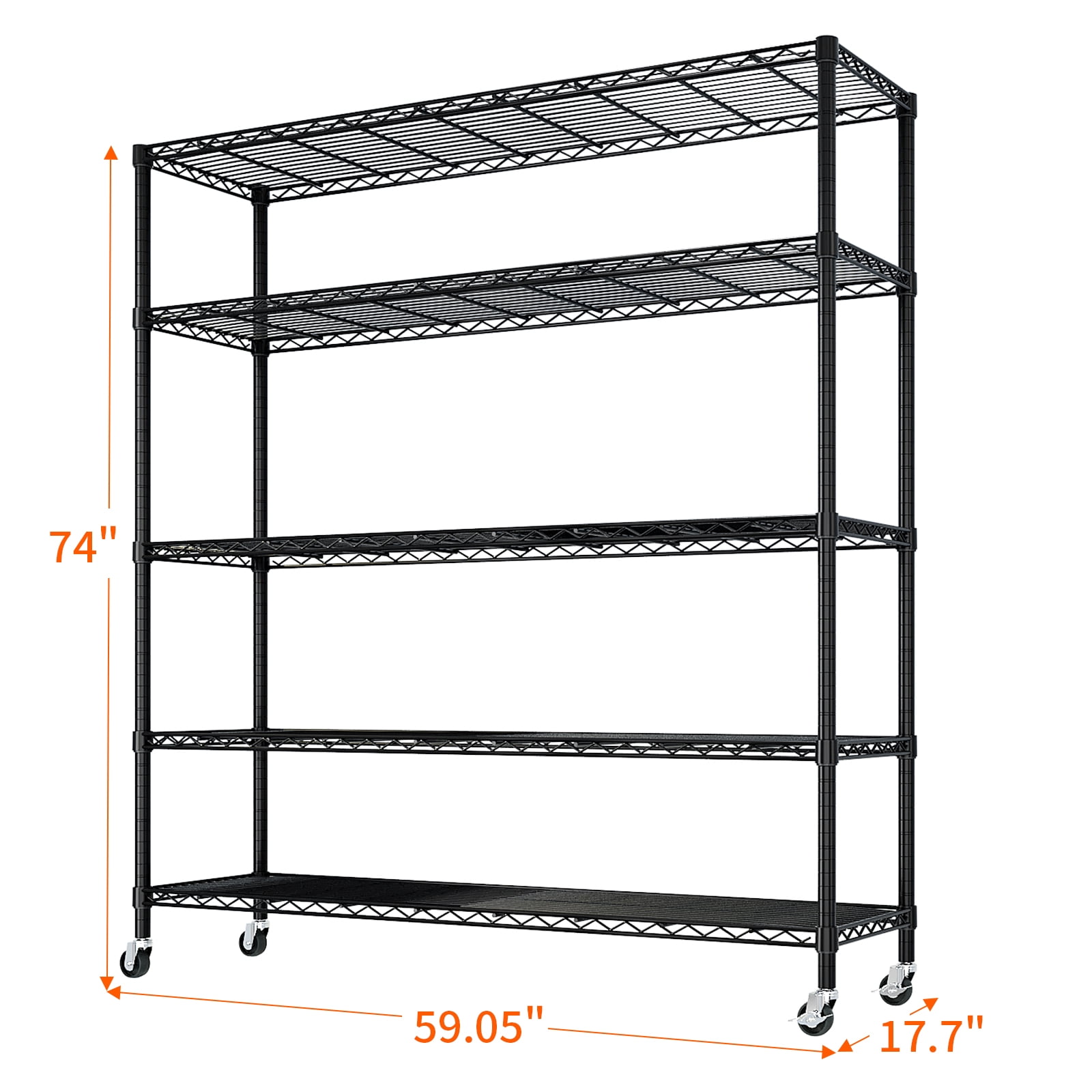 5-Tier Ultra Wide Steel Wire Storage Shelf Carbon Steel Adjustable Height Utility Organizer with Leveling Feet for Home Restaurant Hotel Commercial Use