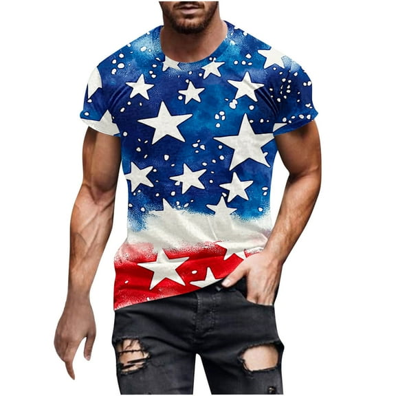 Chiccall Men's American Flag Graphic Summer Tops Independence Day Patriotic Day Short Sleeve Crew Neck Tee Shirts
