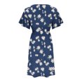thumbnail image 6 of Wycnly Summer Dresses for Women Tie Waist Pleated Swing Plus Size A Line Short Dresses Short Sleeve V-Neck Floral Print Mini 2024 Casual Dress Dark Blue xl Clearance Under $5, 6 of 7