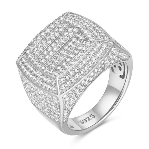 Moissanite Rings for Men Pave Round Cut D Color VVS1 Clarity Mens Diamond Rings 925 Sterling Silver Gold Statement Ring Size 7-12