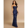thumbnail image 4 of Navy Blue 3D Floral Embroidered Bodycon Slip Maxi Dress For Women, 4 of 7