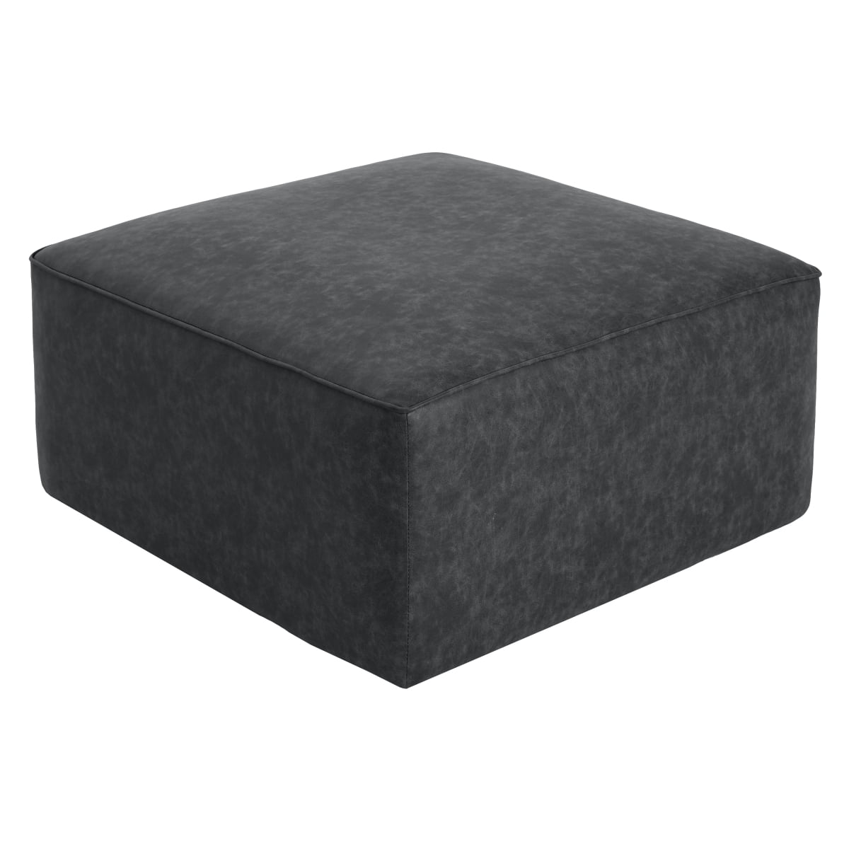 Upholstered Square PU Leather Ottoman, Black