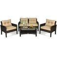 thumbnail image 2 of Patiojoy 4 Piece Patio Conversation Set Rattan Wicker Loveseat Sofa Coffee Table & Glass Top, 2 of 5