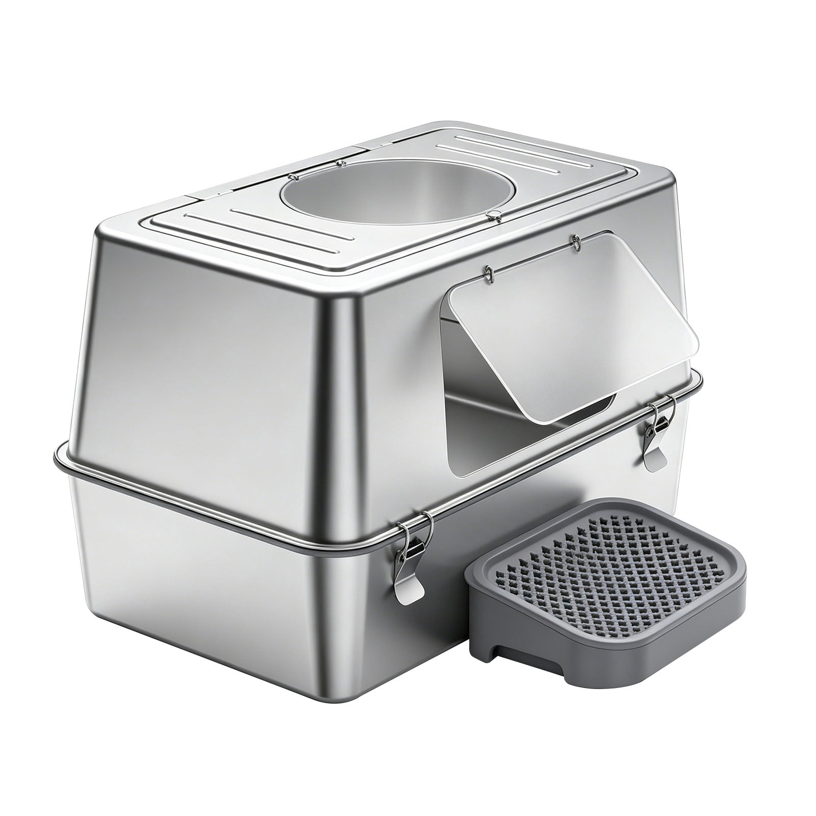 Stainless Steel Litter Box with Lid, Fully Enclosed Metal Cat Litter Box, Leak-Proof, Clumping Litter for Large, Multi-Cats