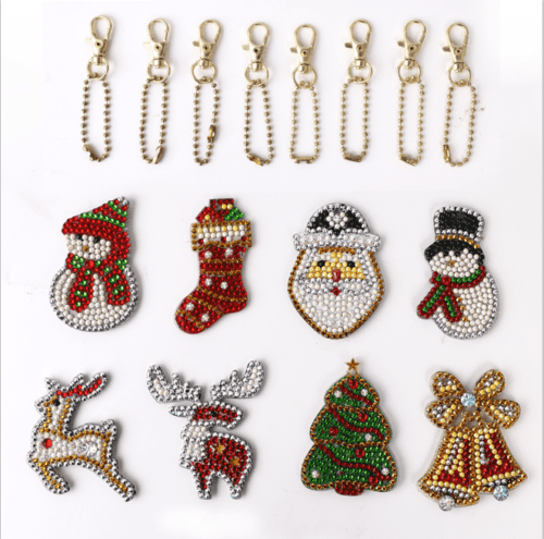 Christmas Xmas Gift Keyring Pendant Toy 8Pcs DIY 5D Diamond Painting Keychain