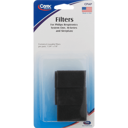 Carex Reusable CPAP Filters for Philips Respironics System One, m-Series, 1 3/4" x 7/8", 6 Count