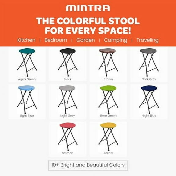 Mintra Folding Stools - 18.5in Height, Metal, Heavy Duty (1 Pack, Light Grey)