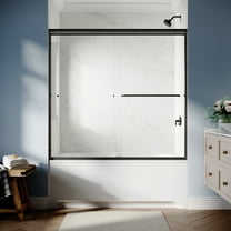 Sunny Shower Bathtub Sliding Shower Door Double Glass Tub Enclosure in Black Hardware 60" W x 57" H