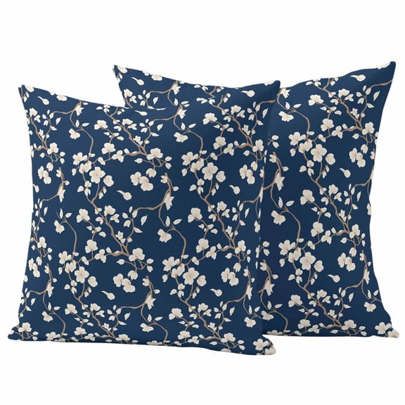 Botanical Flower Outdoor Waterproof Pillow Covers, Vintage Garden Floral Wildflower Blue Decorative Square Throw Pillowcase Sofa Cushion Sham for Patio/Couch/Chair, 26"x26" 2 Pack