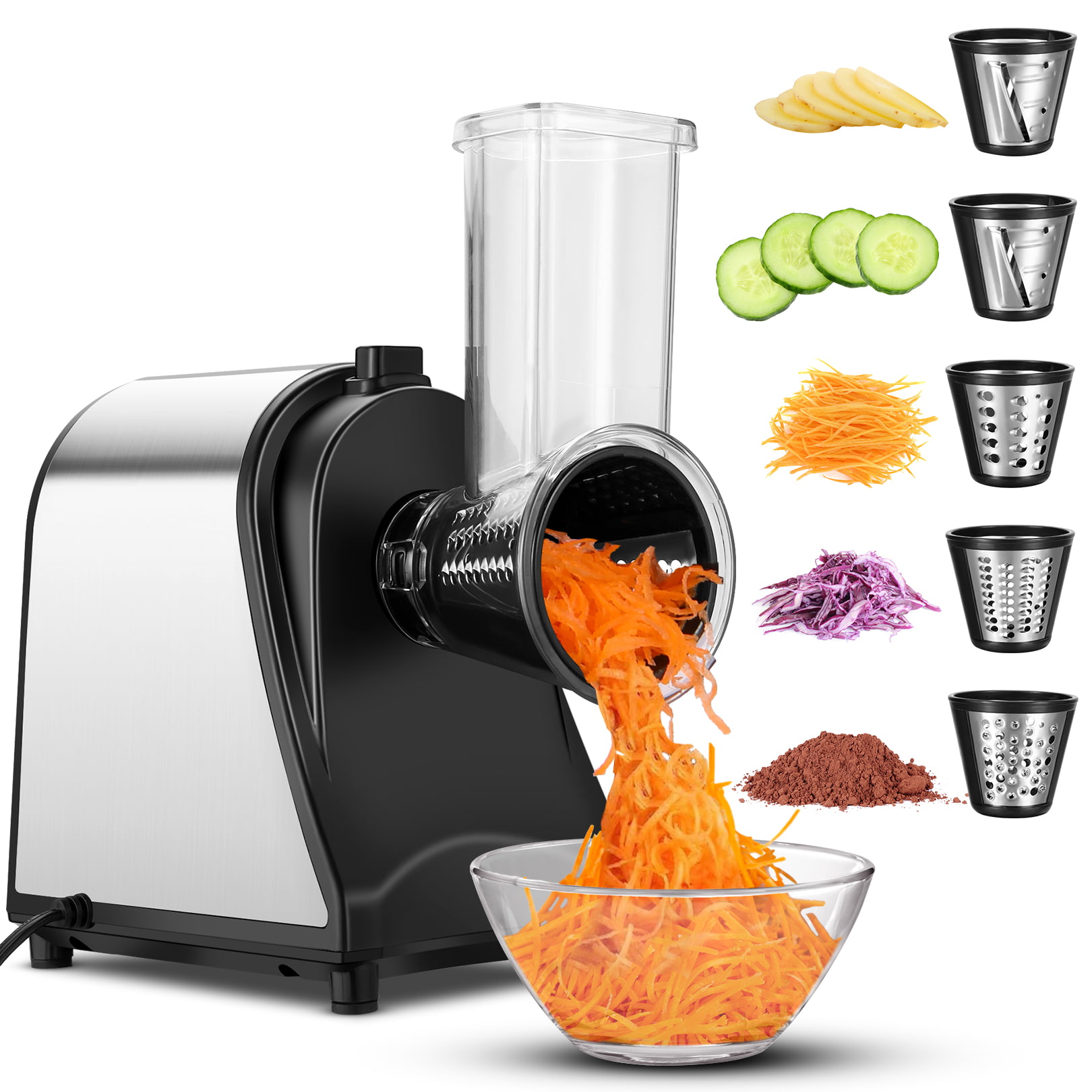 Anatole Electric Cheese Grater Shredder 250W Stainless Steel Automatic  Vegetable Chopper Slicer Professional Salad Maker Food Processor Machine  with 5