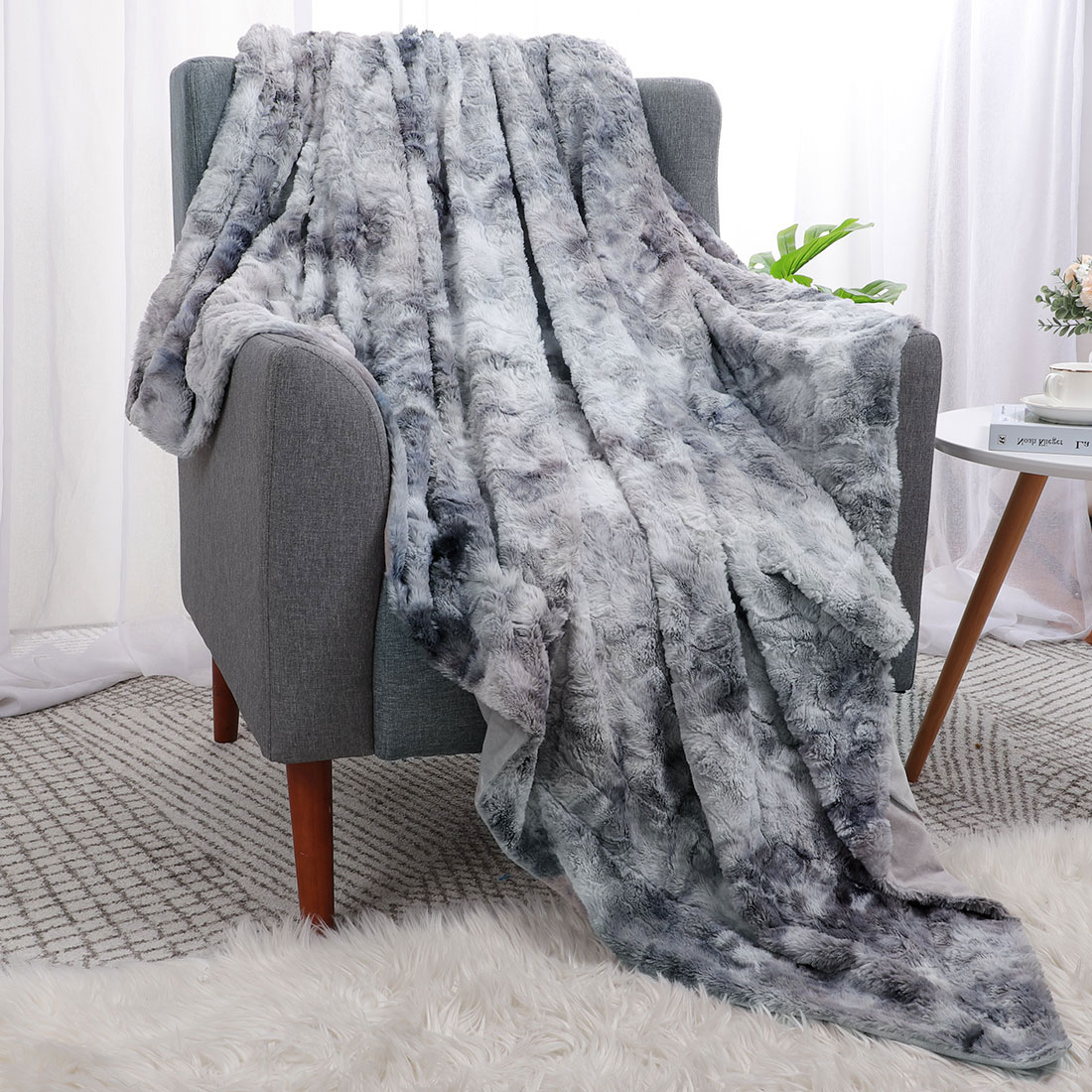 Unique Bargains Soft Fluffy Shaggy Faux Fur Blanket, Twin, Gray
