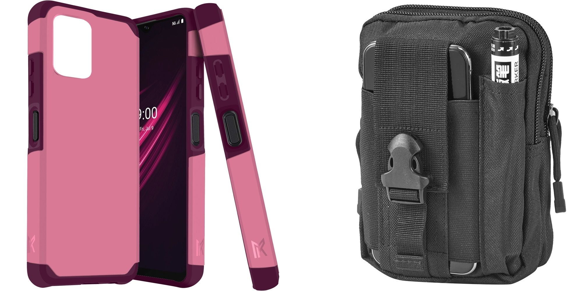 Case and Pouch Bundle for REVVL 6 Pro 5G: Dual Layer Slim Case (Pink Wine) and 600D Waterproof Nylon EDC MOLLE Tactical Bag