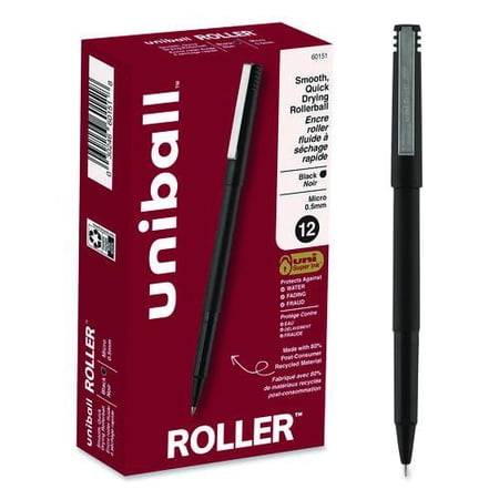 Rollerball Pen, Stick, Extra-Fine 0.5 mm, Black Ink, Black Barrel, Dozen | Bundle of 2