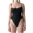 thumbnail image 2 of Tao Tao Women Square Neck Lace Bodysuit Sleeveless Spaghetti Strap Tank Top Black M, 2 of 5