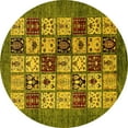 thumbnail image 1 of Ahgly Company Machine Washable Indoor Round Abstract Yellow Modern Area Rugs, 4' Round, 1 of 4