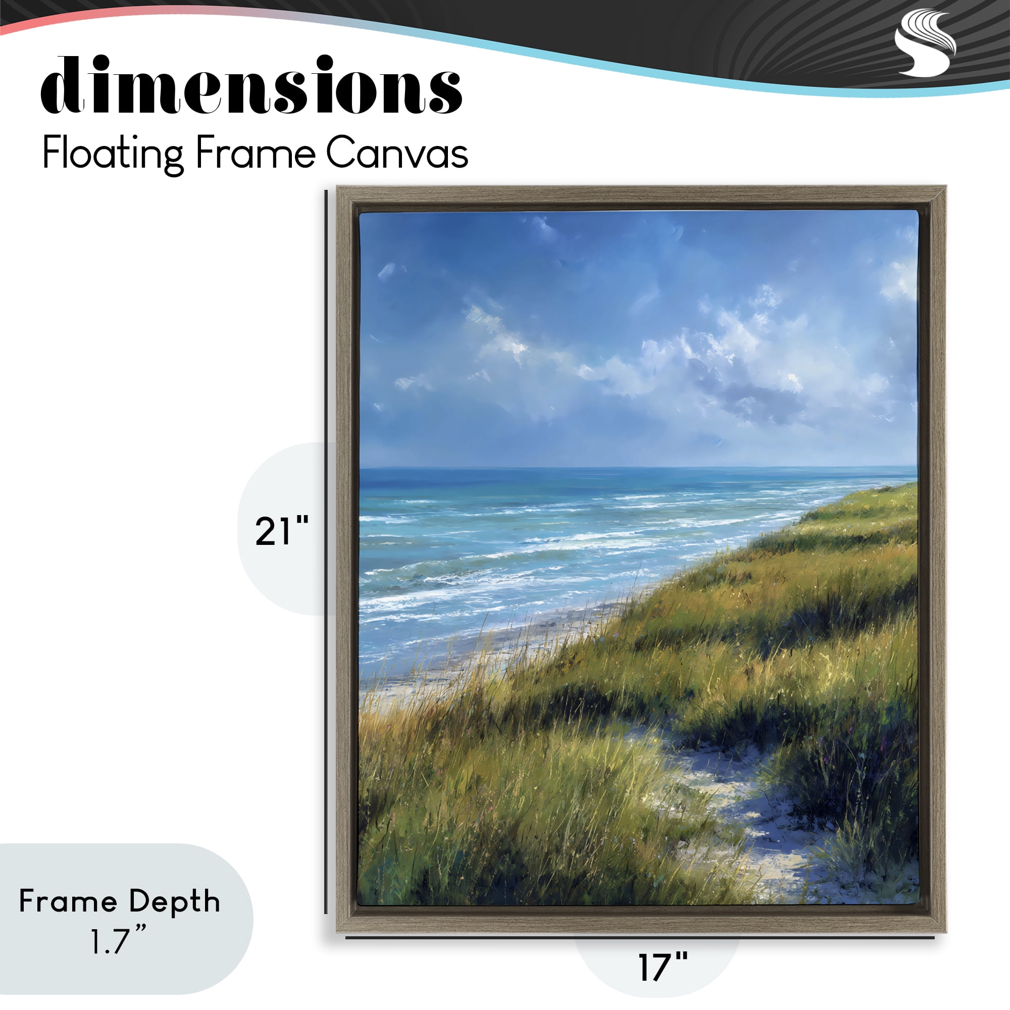 Stupell Industries Coastal Grass & Rolling Waves Brown Framed Floater Canvas Wall Art, design by Franklyn Gregory